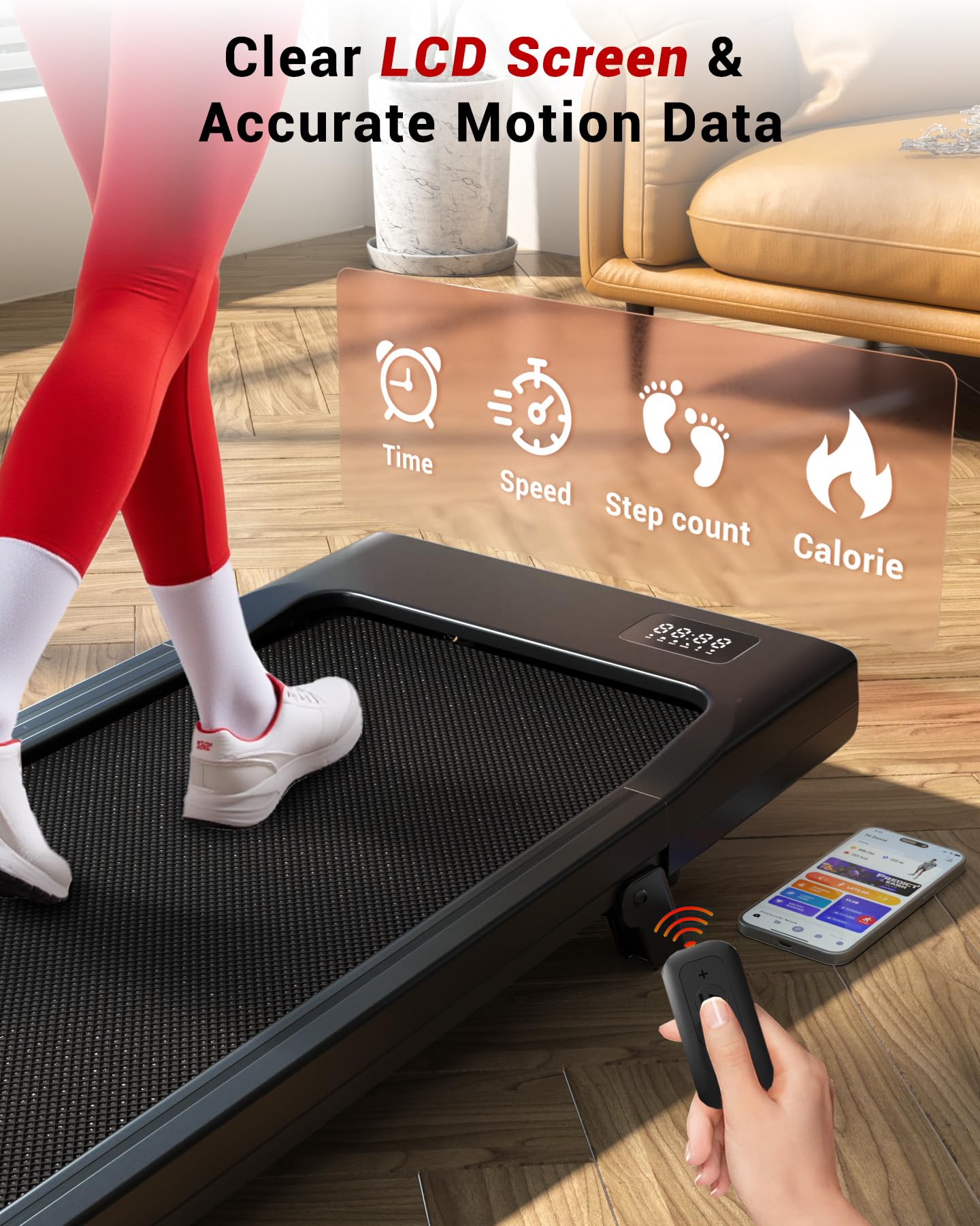 Portable Walking Pad Treadmill with 6% Incline, App Control & Foldable Design