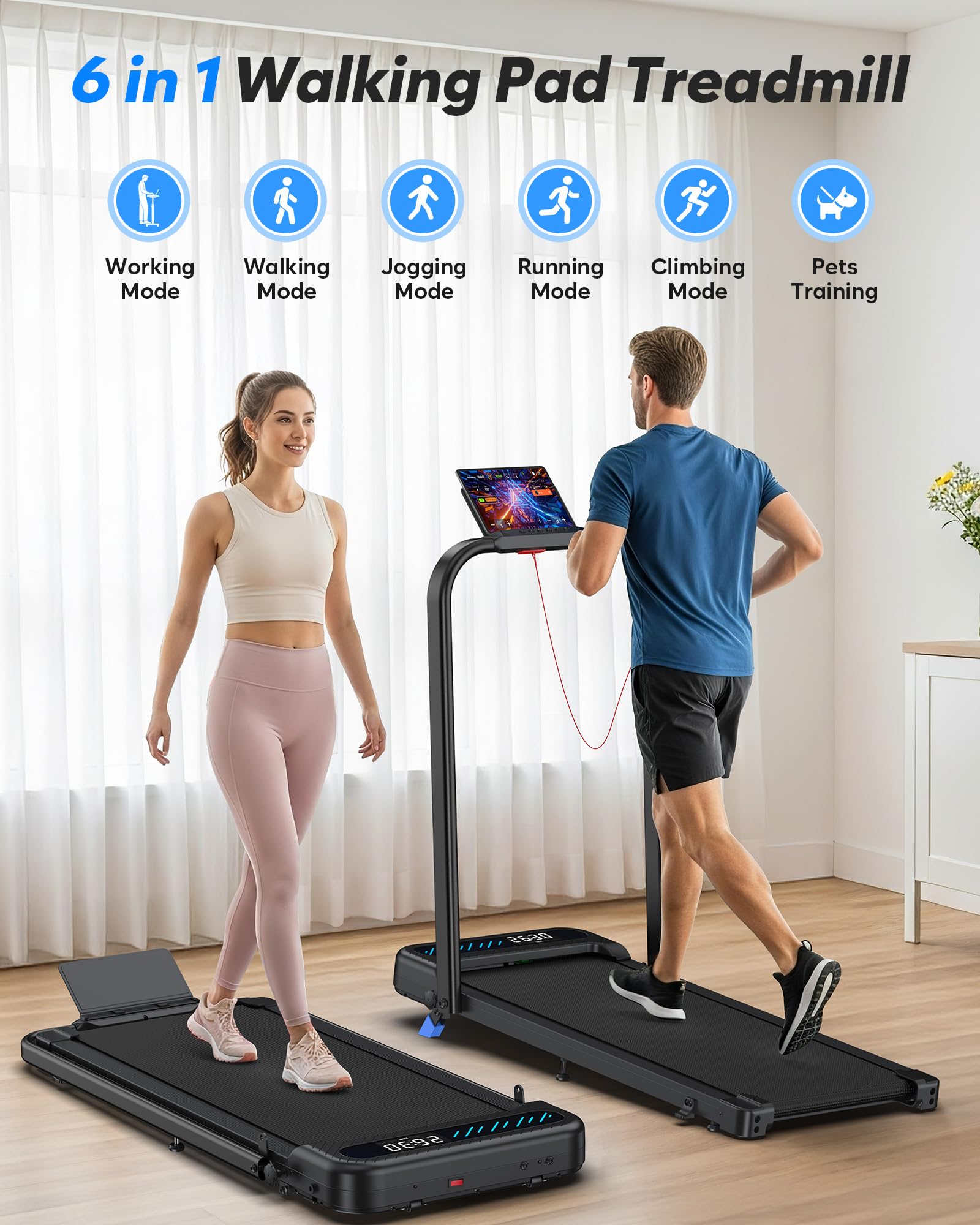 6-in-1 Folding Treadmill with Incline, Handle Bar & Smart Fitness Control