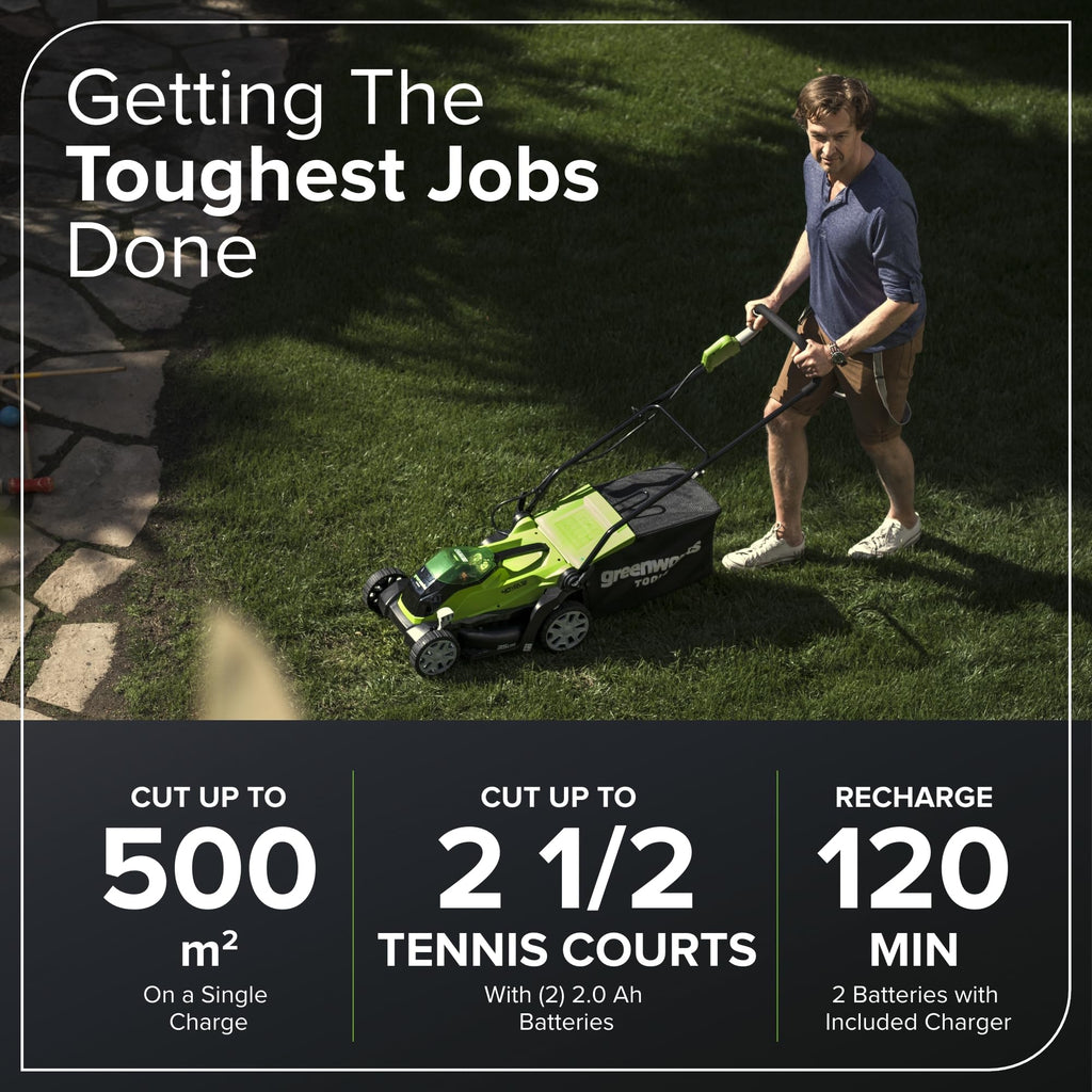 40V Cordless Lawn Mower with Batteries, Charger & 40L Grass Collection Bag
