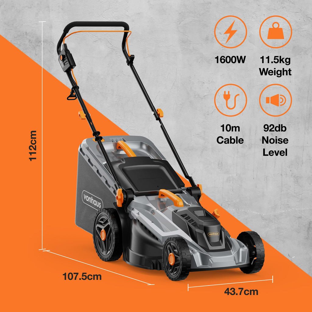 1600W Electric Lawn Mower with 42L Collection Bag & Adjustable Cutting Heights
