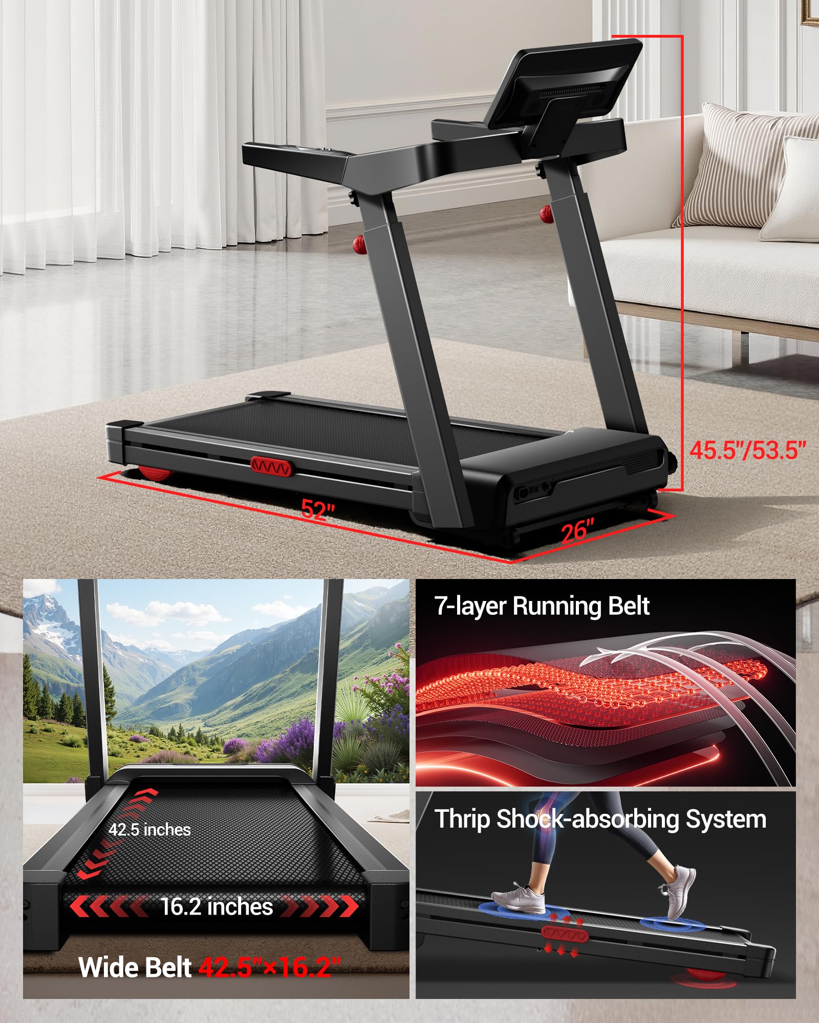 Heavy Duty Folding Treadmill with 20% Auto Incline & LED Touch Display