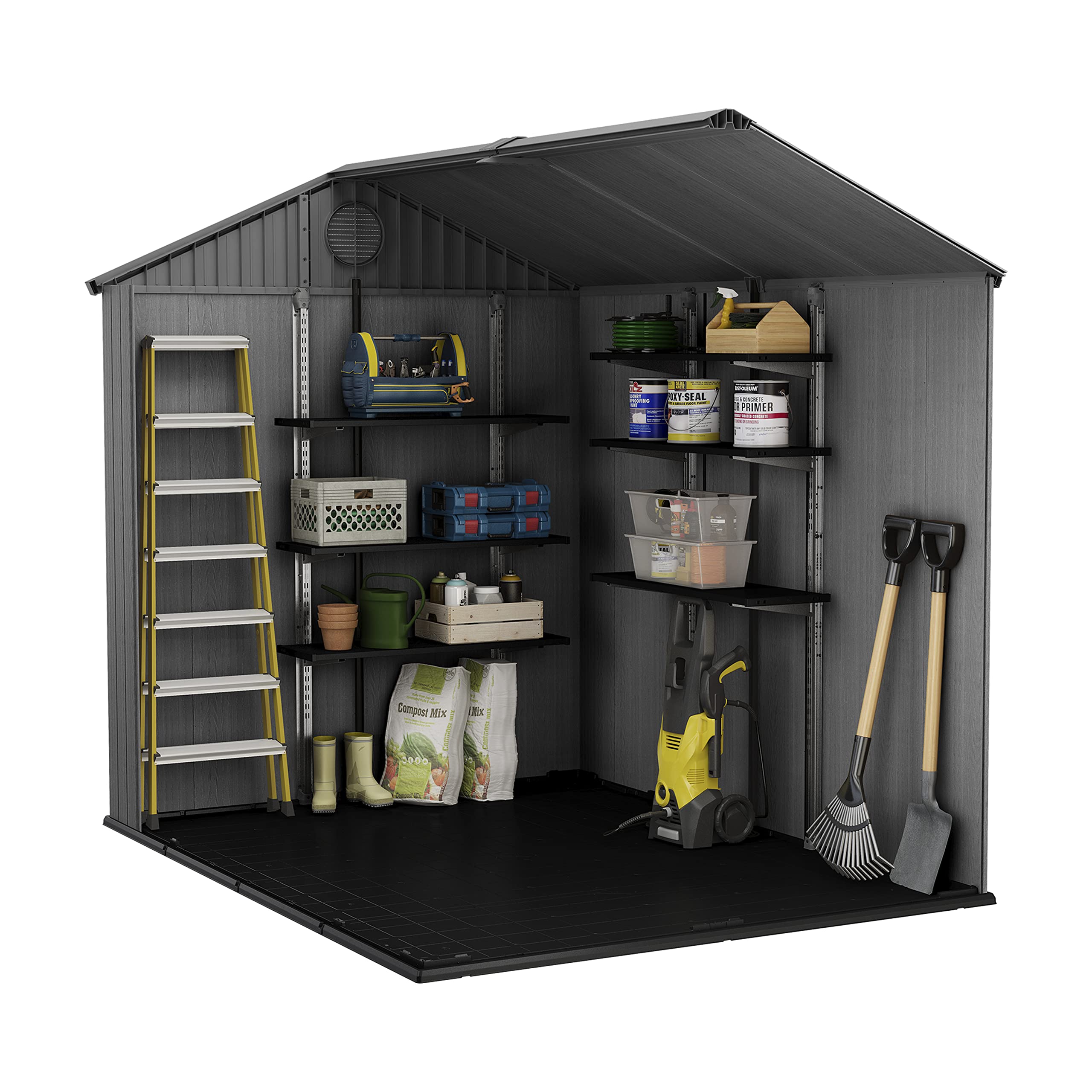 6x8ft Outdoor Garden Storage Shed with Double Doors, Window & Ventilation