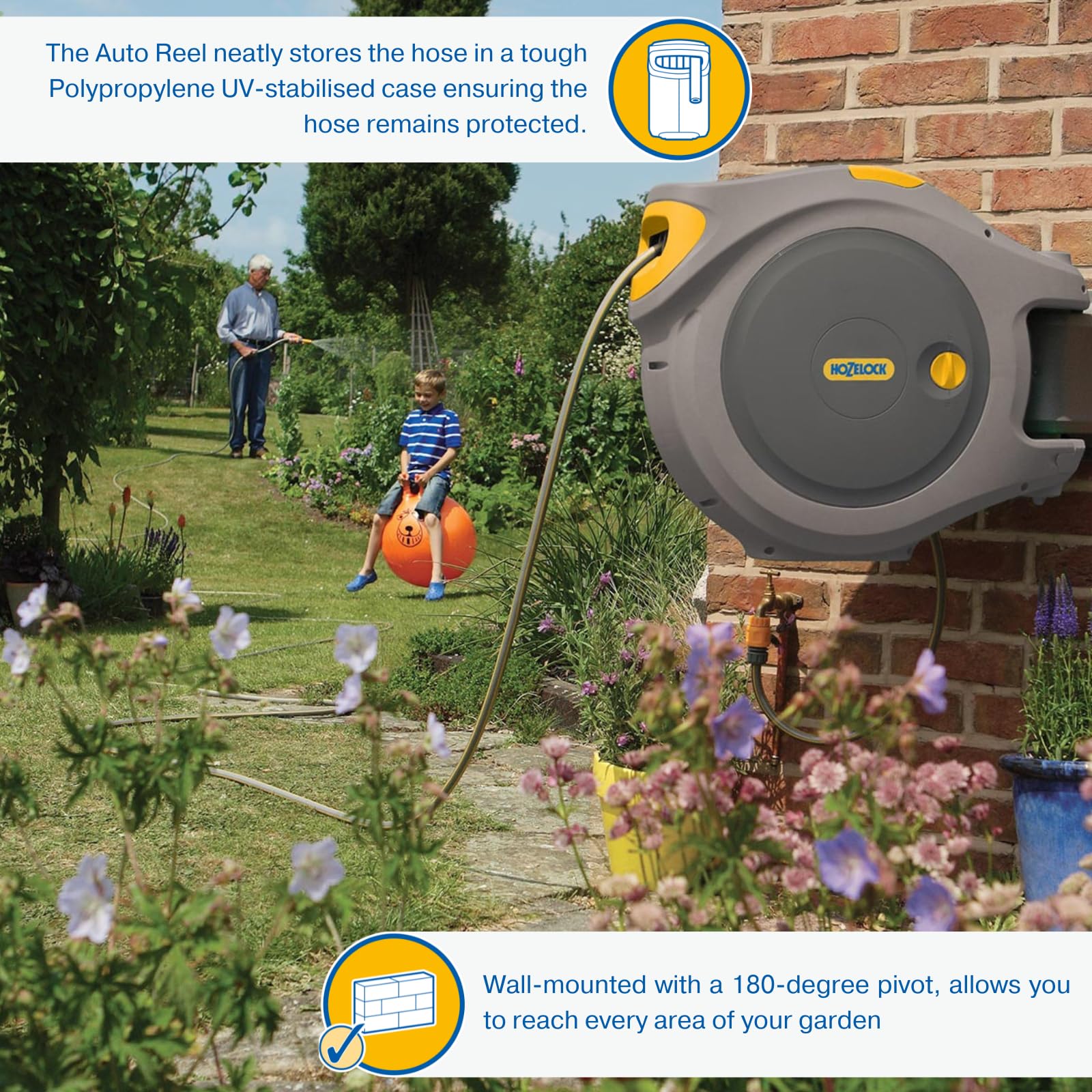 Automatic Wall Mounted Garden Hose Reel with 40M Retractable Hose