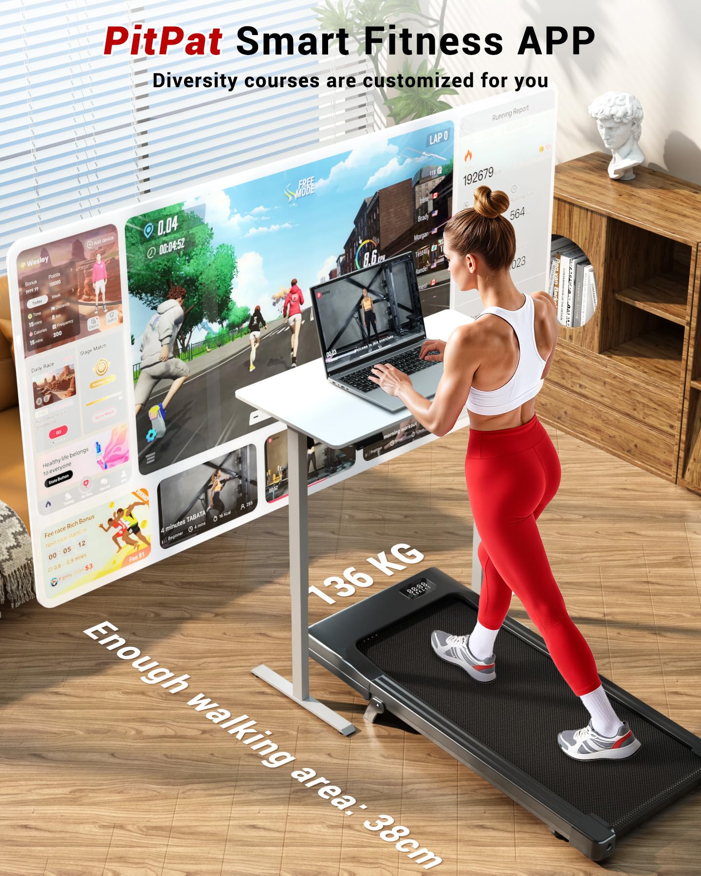 Portable Walking Pad Treadmill with 6% Incline, App Control & Foldable Design