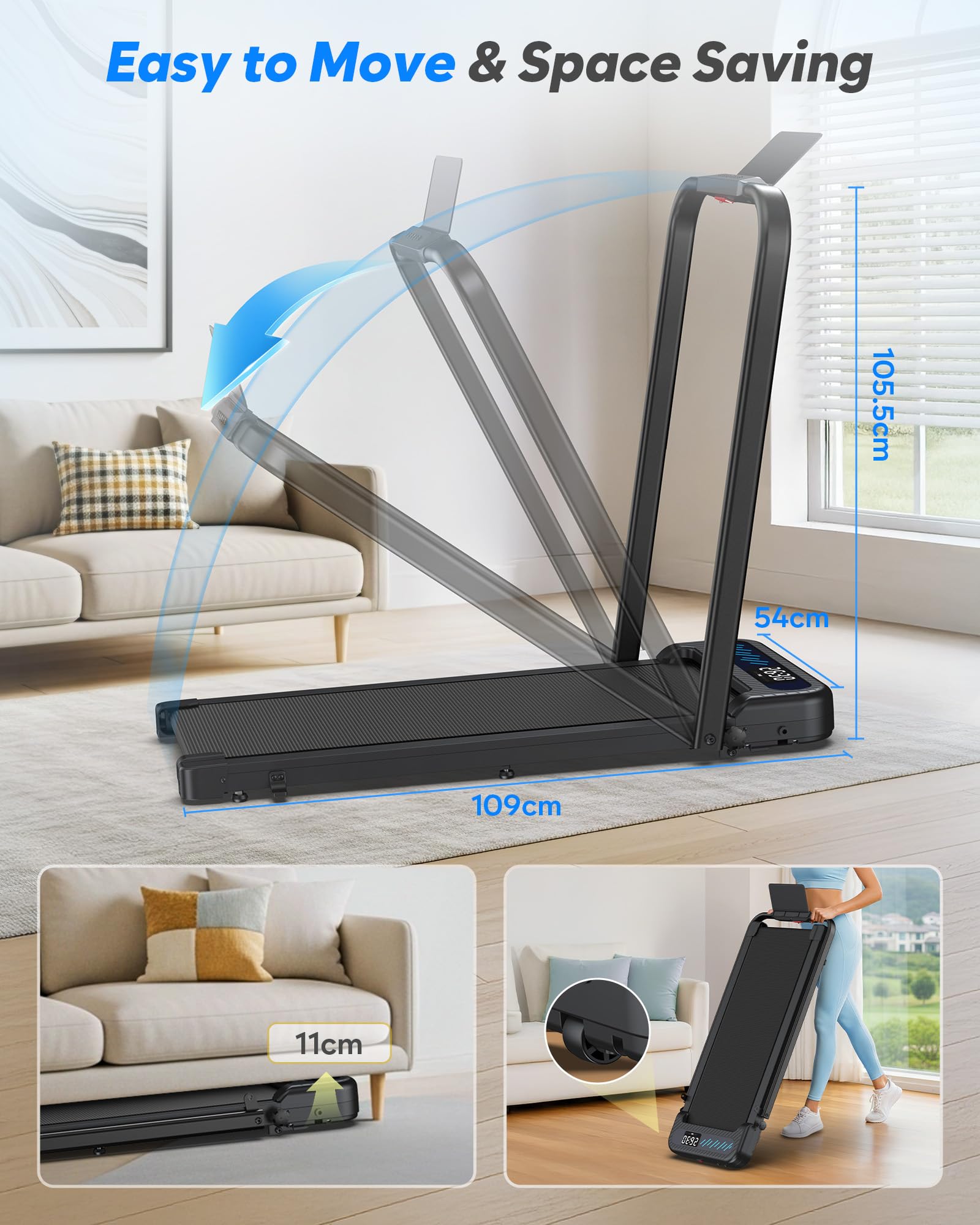 6-in-1 Folding Treadmill with Incline, Handle Bar & Smart Fitness Control