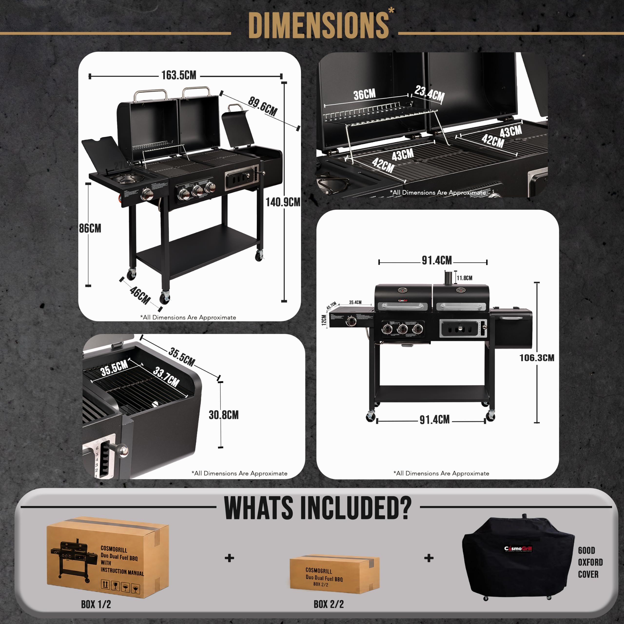 Hybrid Gas & Charcoal BBQ Grill with Smoker, Side Burner & Protective Cover