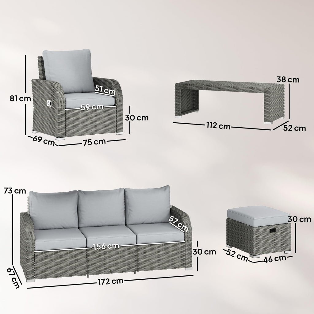 7 Seater Rattan Garden Furniture Set with Reclining Chairs, Footstools & Coffee Table