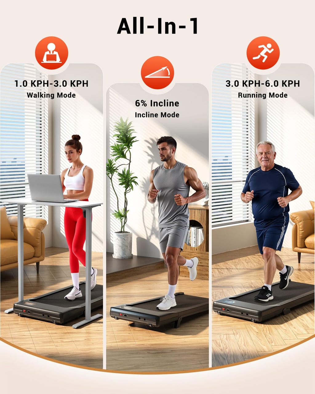 Portable Walking Pad Treadmill with 6% Incline, App Control & Foldable Design