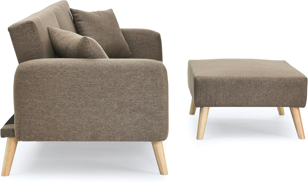Visco Therapy Sara 2 Seater Fabric Sofa Bed in Brown, With Matching Stool, Sofa Bed for Living Room