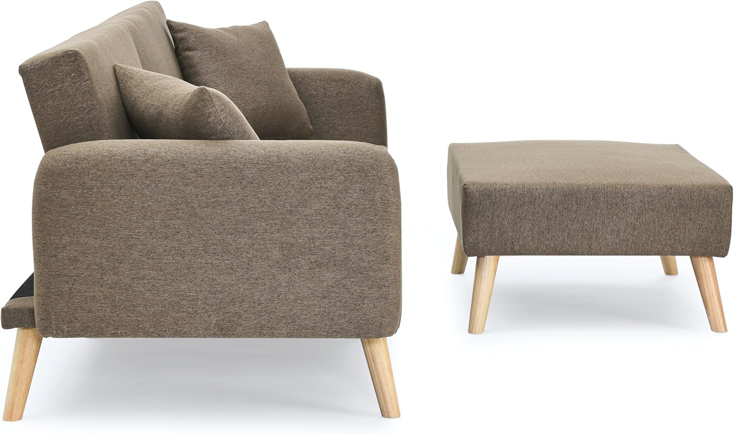 Visco Therapy Sara 2 Seater Fabric Sofa Bed in Brown, With Matching Stool, Sofa Bed for Living Room