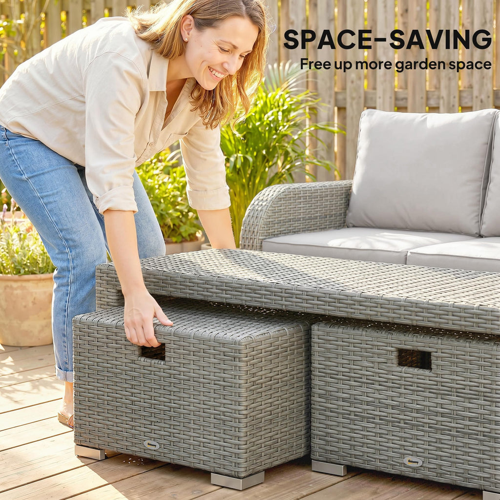 7 Seater Rattan Garden Furniture Set with Reclining Chairs, Footstools & Coffee Table