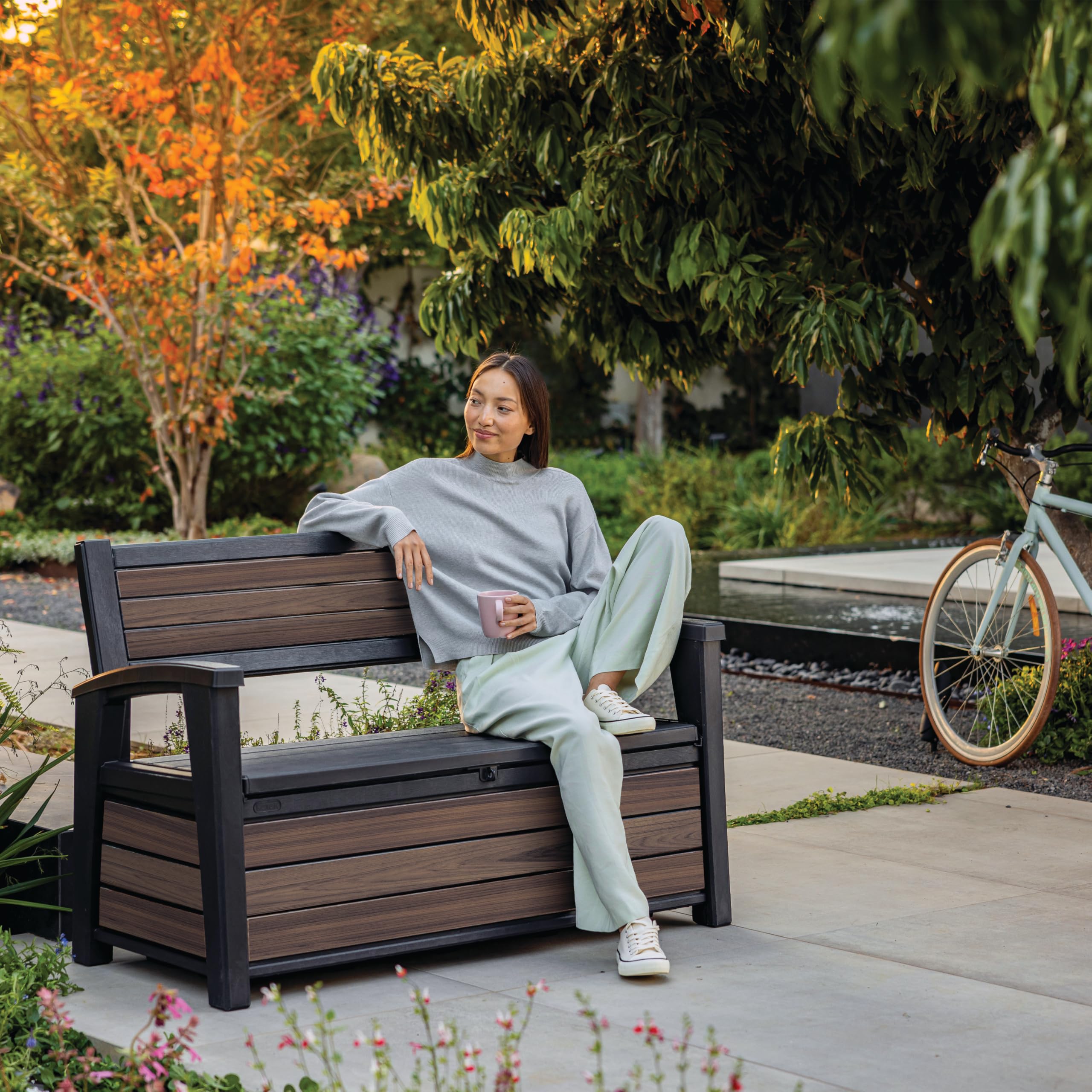227L Outdoor Garden Storage Bench with Hidden Storage & 2 Person Seating