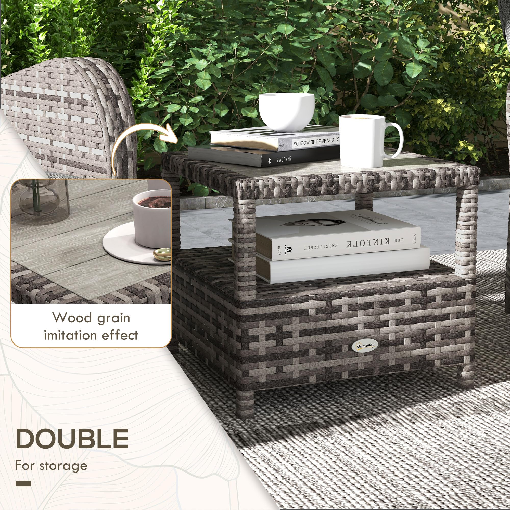 3 Piece Rattan Garden Bistro Set with Reclining Chairs & Coffee Table