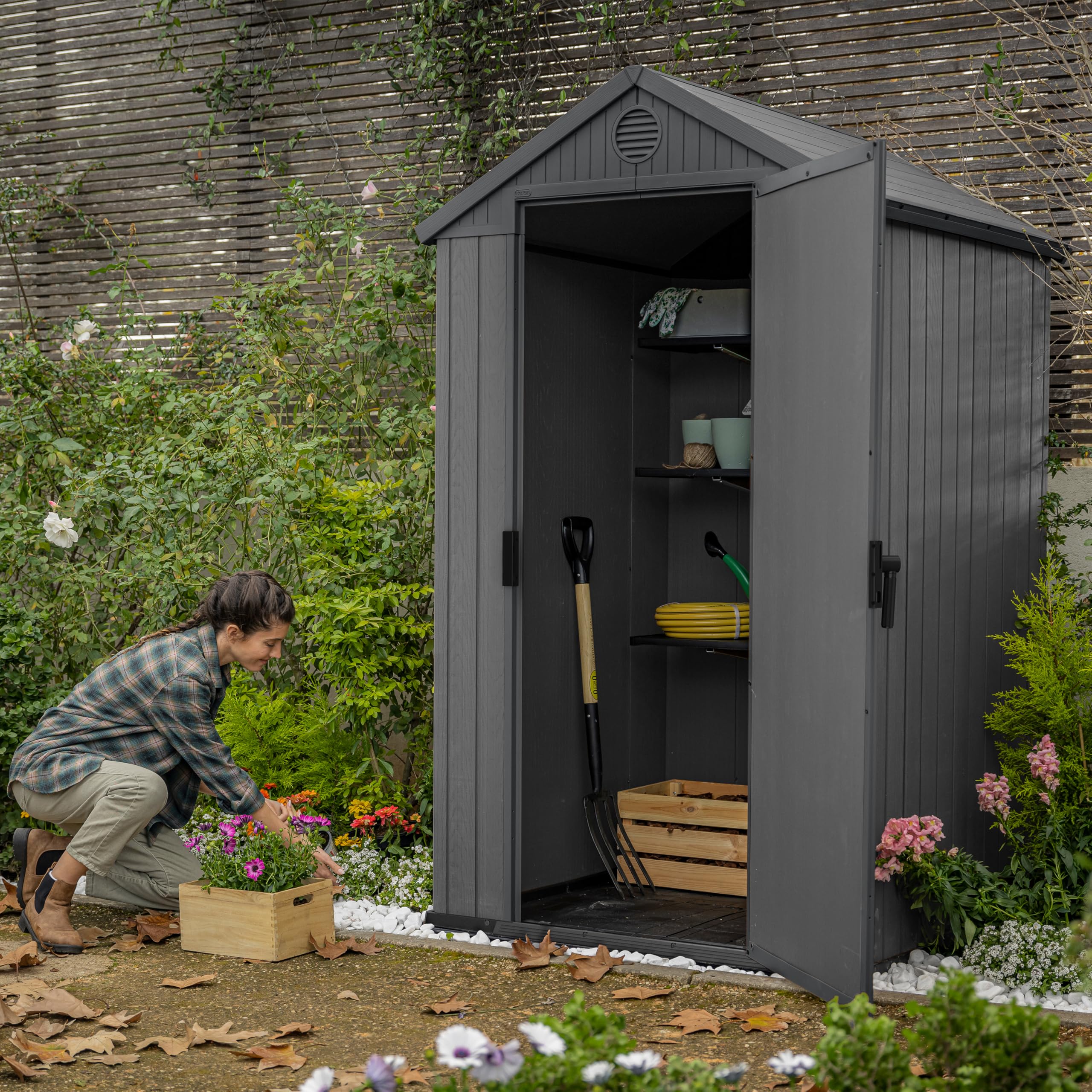 4x4ft Outdoor Garden Storage Shed with Window, Ventilation & Weatherproof Design