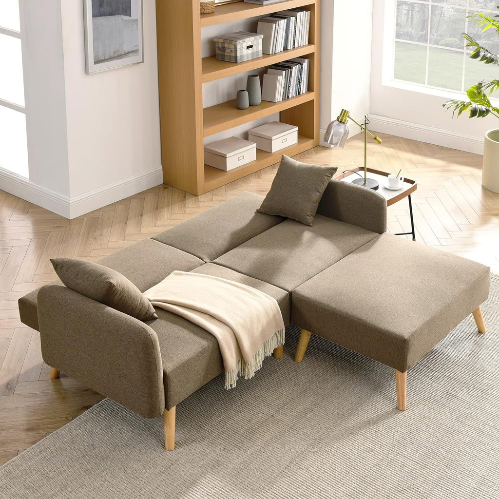 Visco Therapy Sara 2 Seater Fabric Sofa Bed in Brown, With Matching Stool, Sofa Bed for Living Room