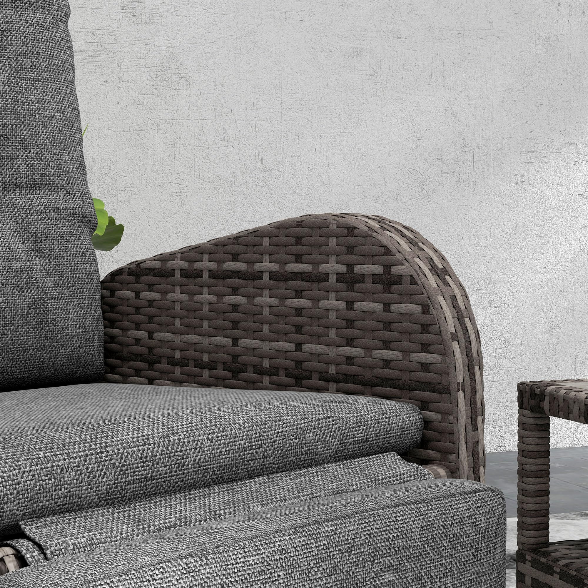 3 Piece Rattan Garden Bistro Set with Reclining Chairs & Coffee Table
