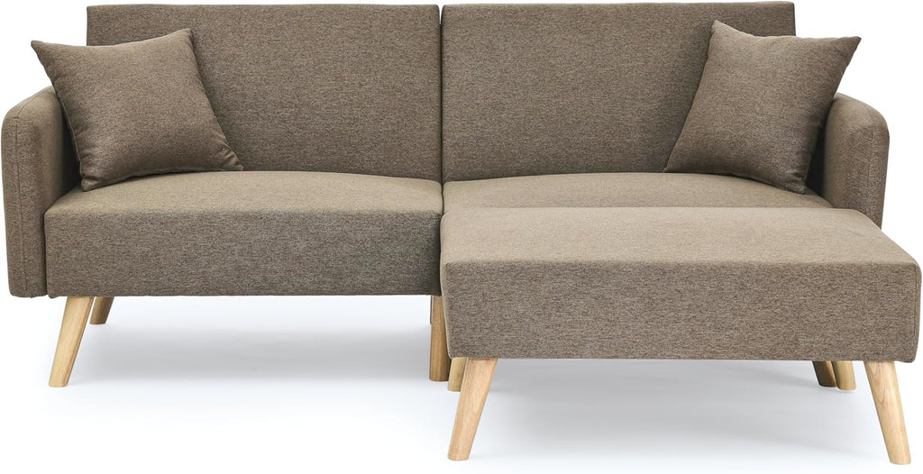 Visco Therapy Sara 2 Seater Fabric Sofa Bed in Brown, With Matching Stool, Sofa Bed for Living Room