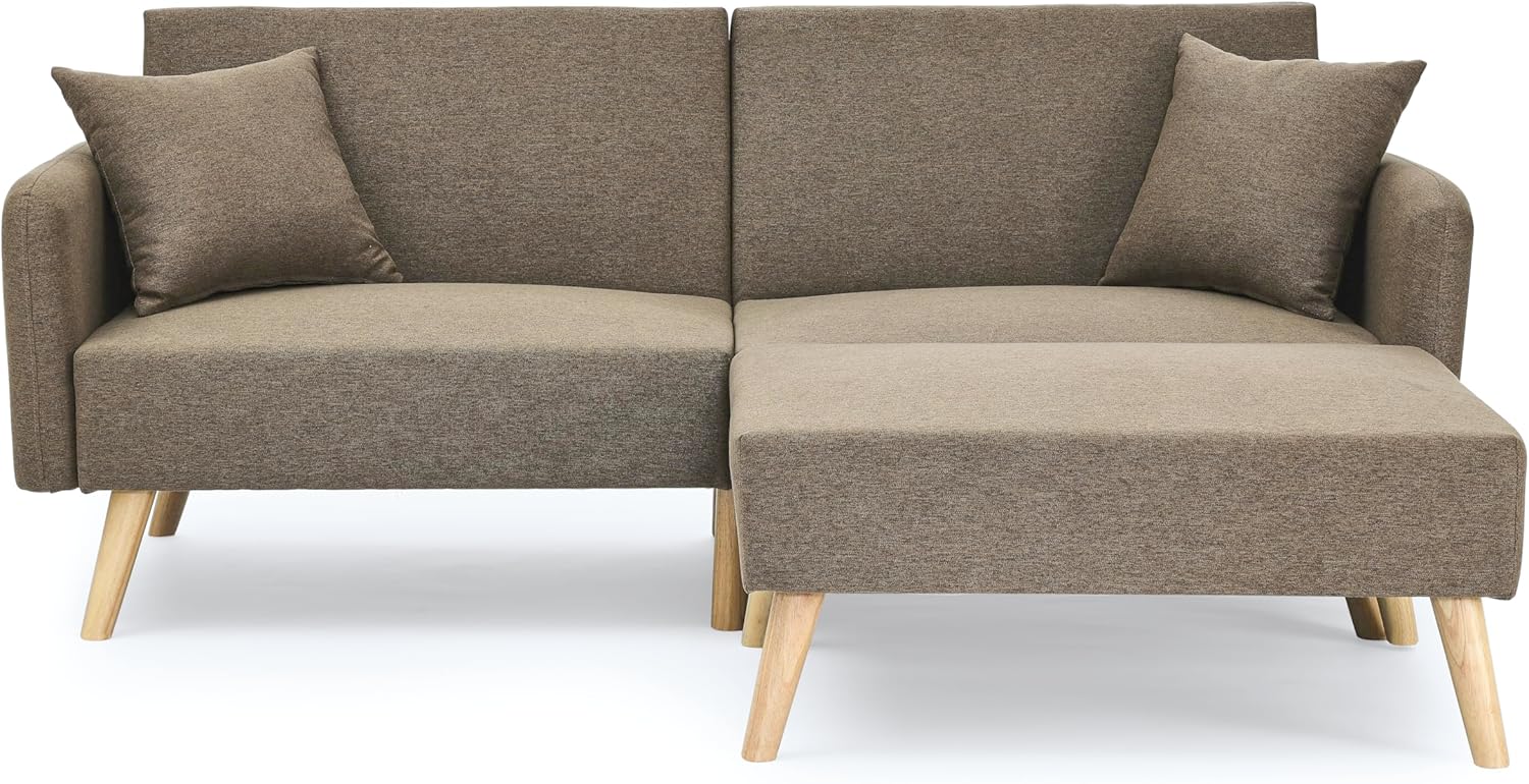 Visco Therapy Sara 2 Seater Fabric Sofa Bed in Brown, With Matching Stool, Sofa Bed for Living Room