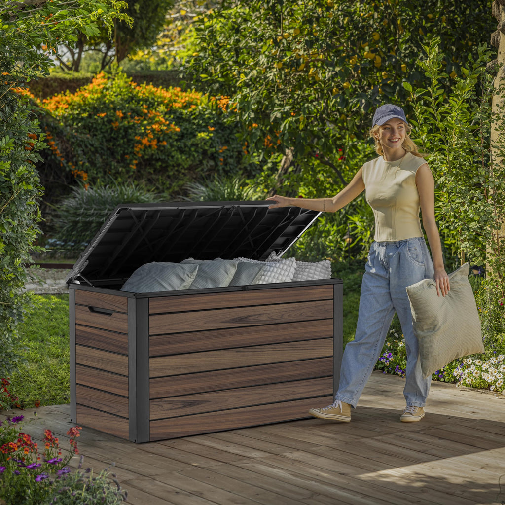575L Outdoor Garden Storage Box with Lockable Lid & Extra Seating