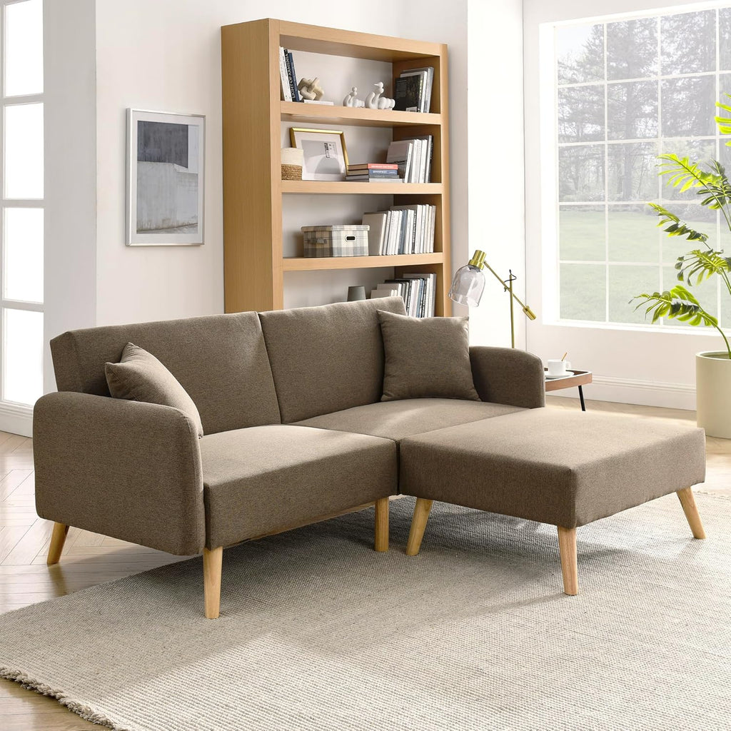 Visco Therapy Sara 2 Seater Fabric Sofa Bed in Brown, With Matching Stool, Sofa Bed for Living Room