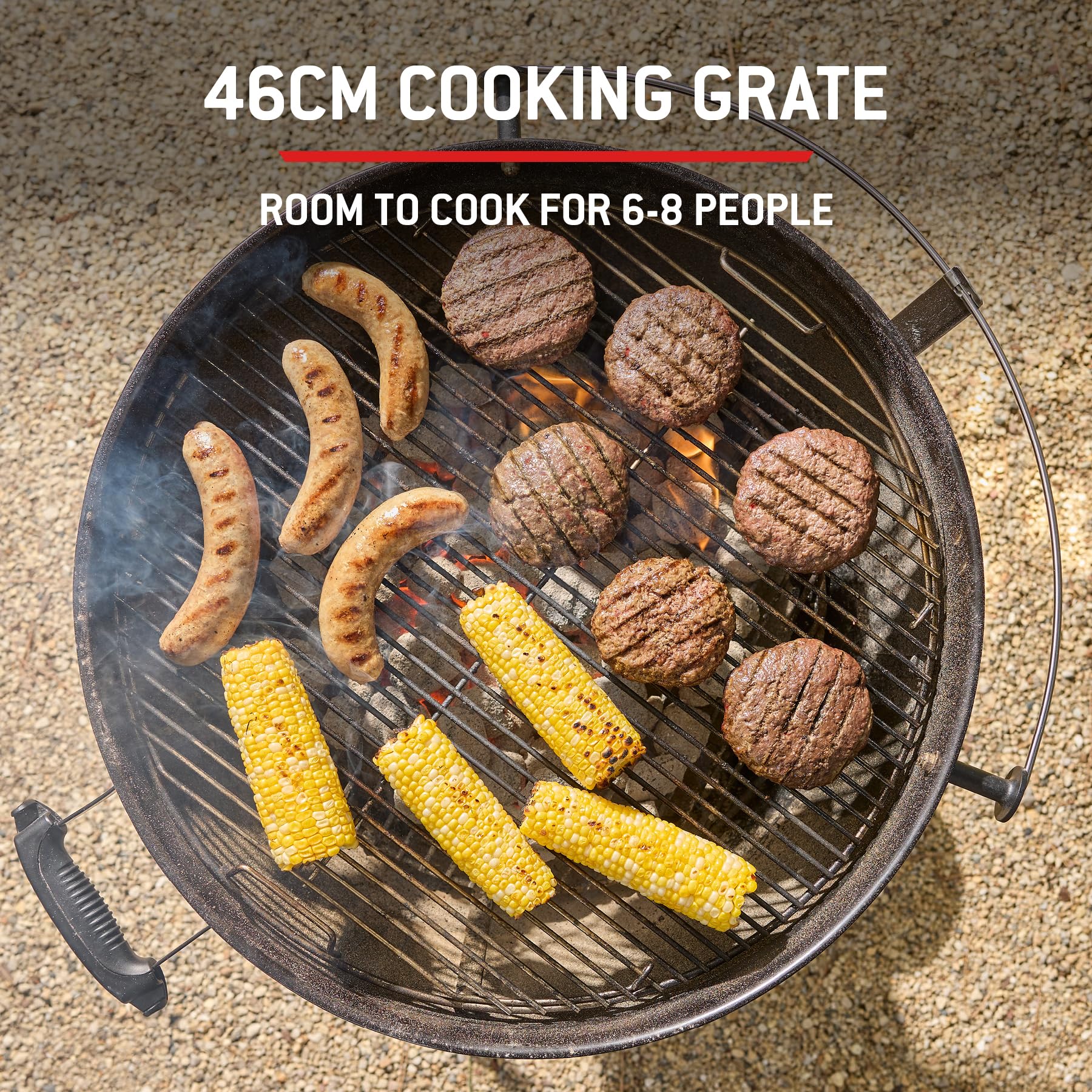 47cm Charcoal Kettle BBQ Grill with Lid Thermometer & One-Touch Cleaning System