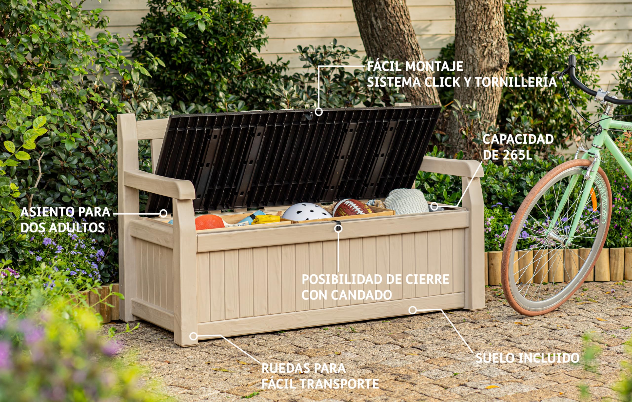 265L Outdoor Storage Bench with Hidden Storage & Weatherproof Design