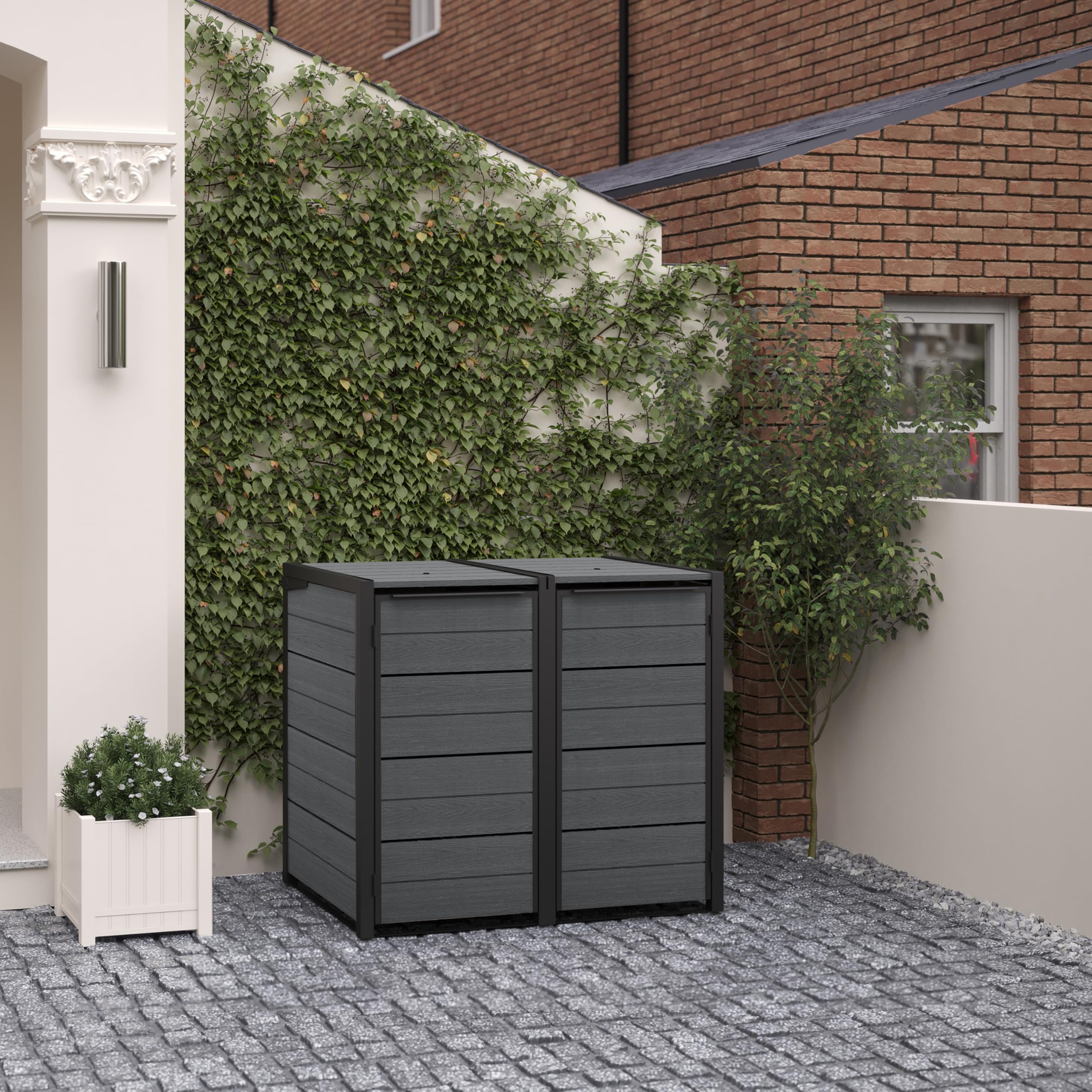 Double Wheelie Bin Storage Unit with Weatherproof Design & Easy Access Lid