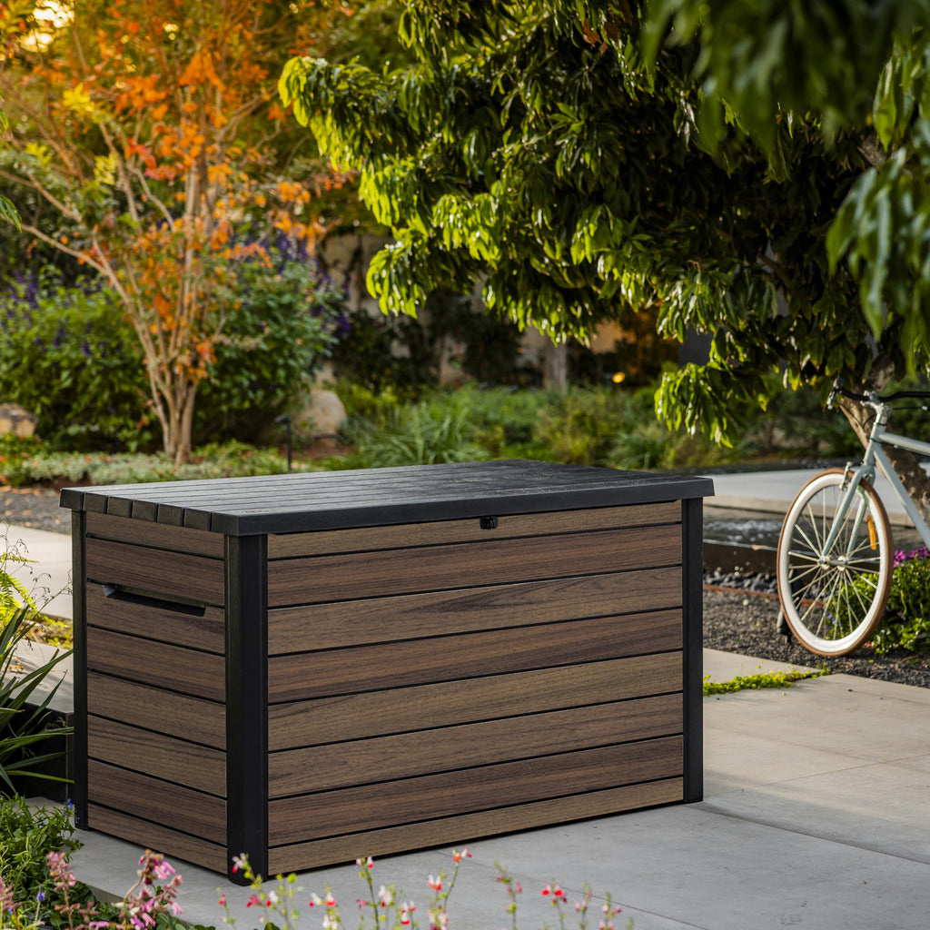 870L Large Outdoor Garden Storage Box with Lockable Lid & Extra Seating
