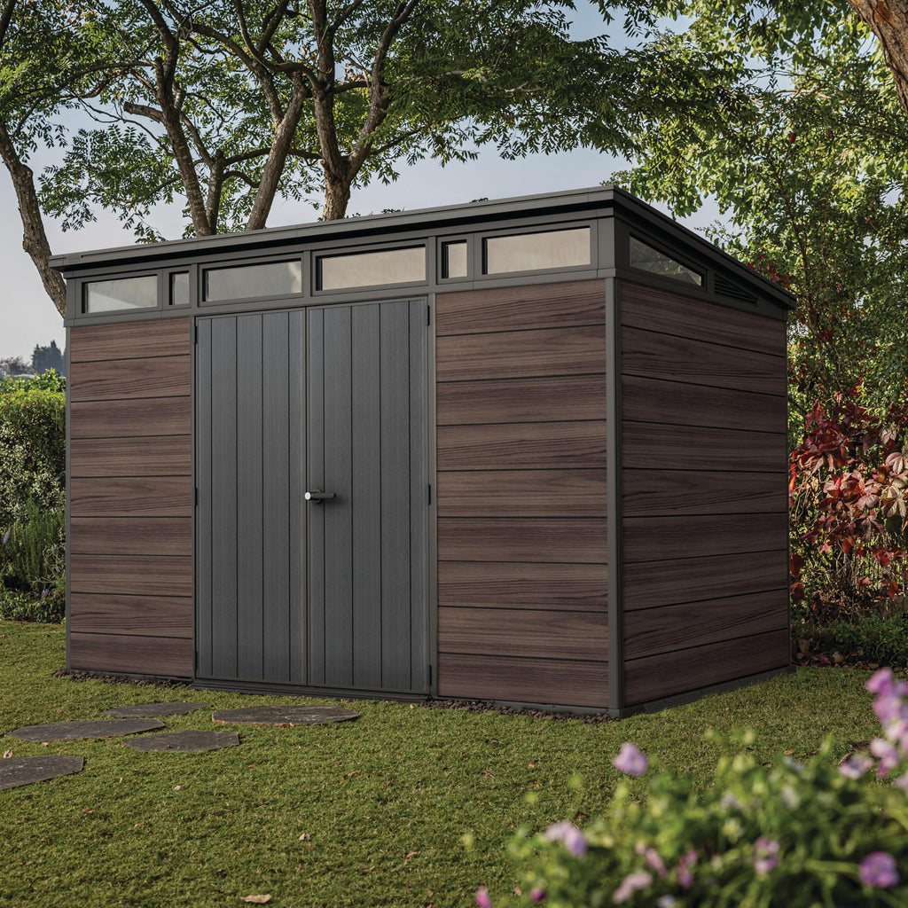 11x7ft Large Outdoor Garden Storage Shed with Lockable Double Doors & Reinforced Roof