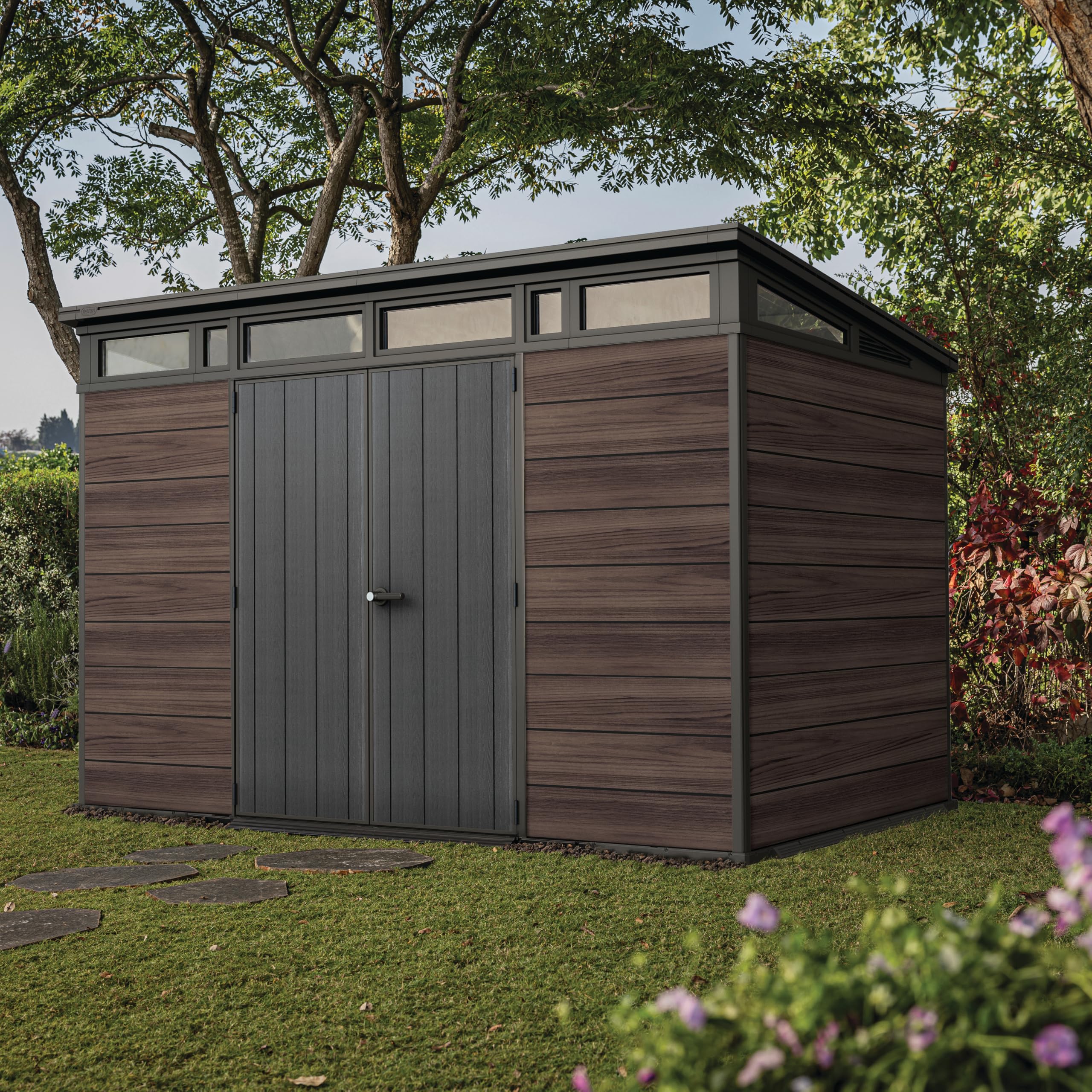 11x7ft Large Outdoor Garden Storage Shed with Lockable Double Doors & Reinforced Roof