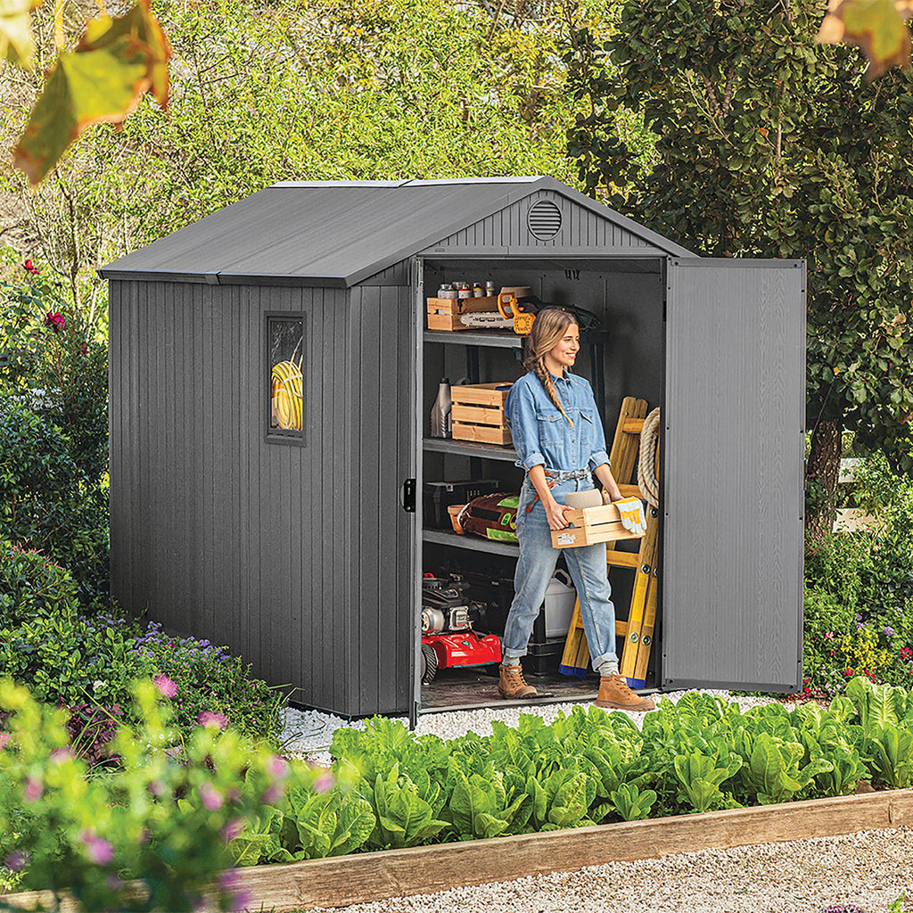 6x8ft Outdoor Garden Storage Shed with Double Doors, Window & Ventilation