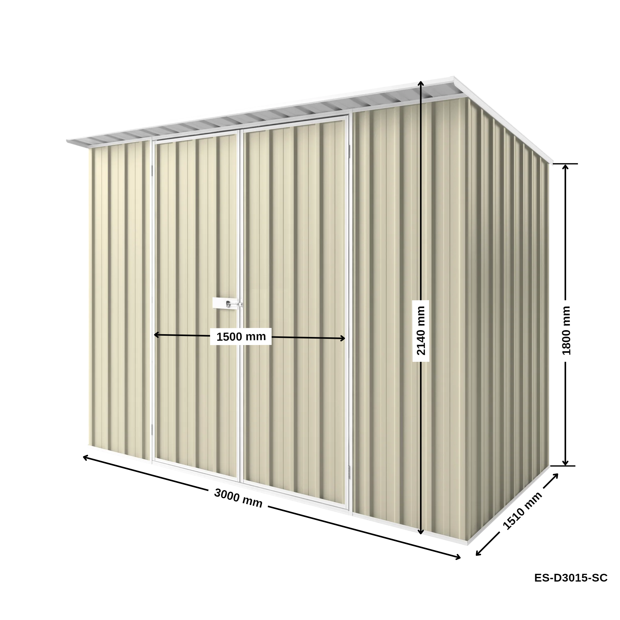 3m x 1.5m x 2.1m Skillion Roof Garden Shed