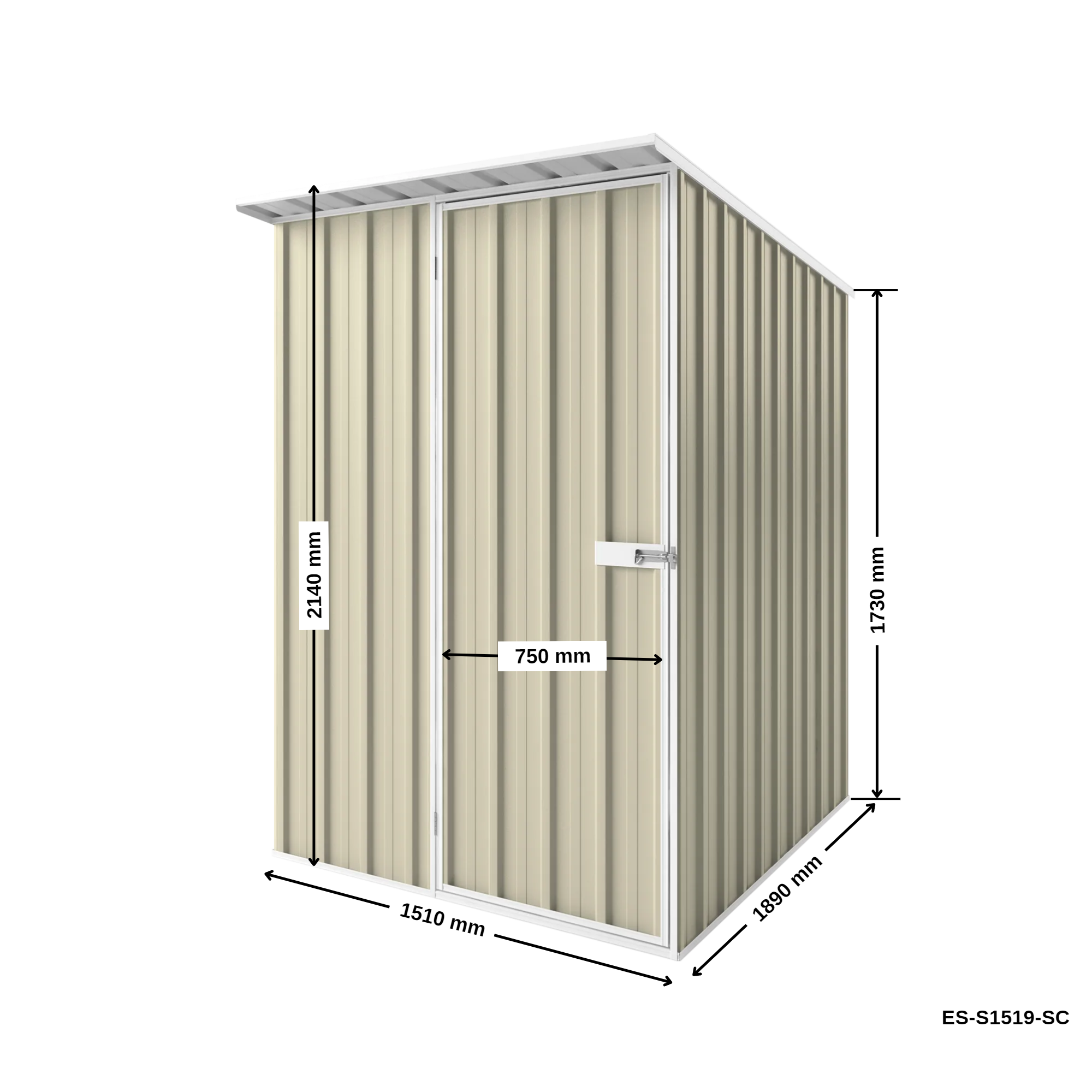 1.5m x 1.9m x 2.1m Skillion Roof Garden Shed