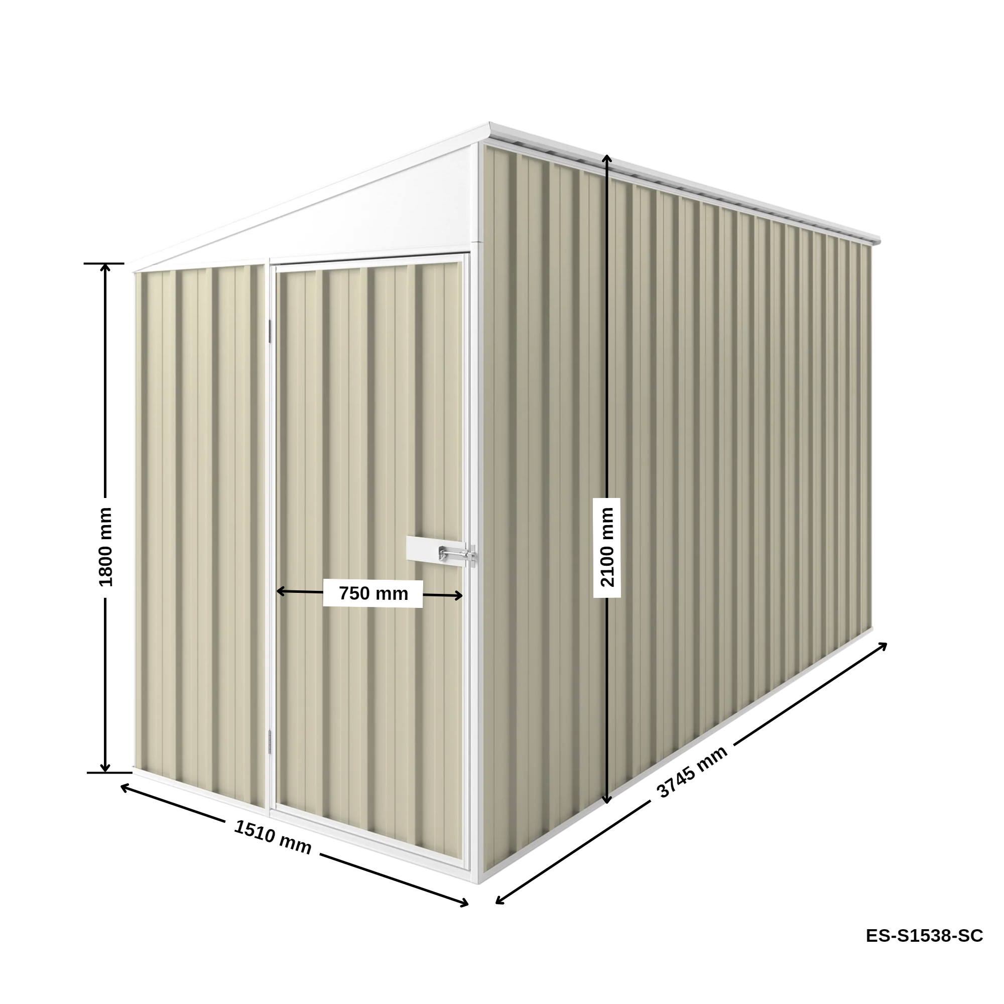 1.5m x 3.75m x 2.1m Skillion Roof Garden Shed
