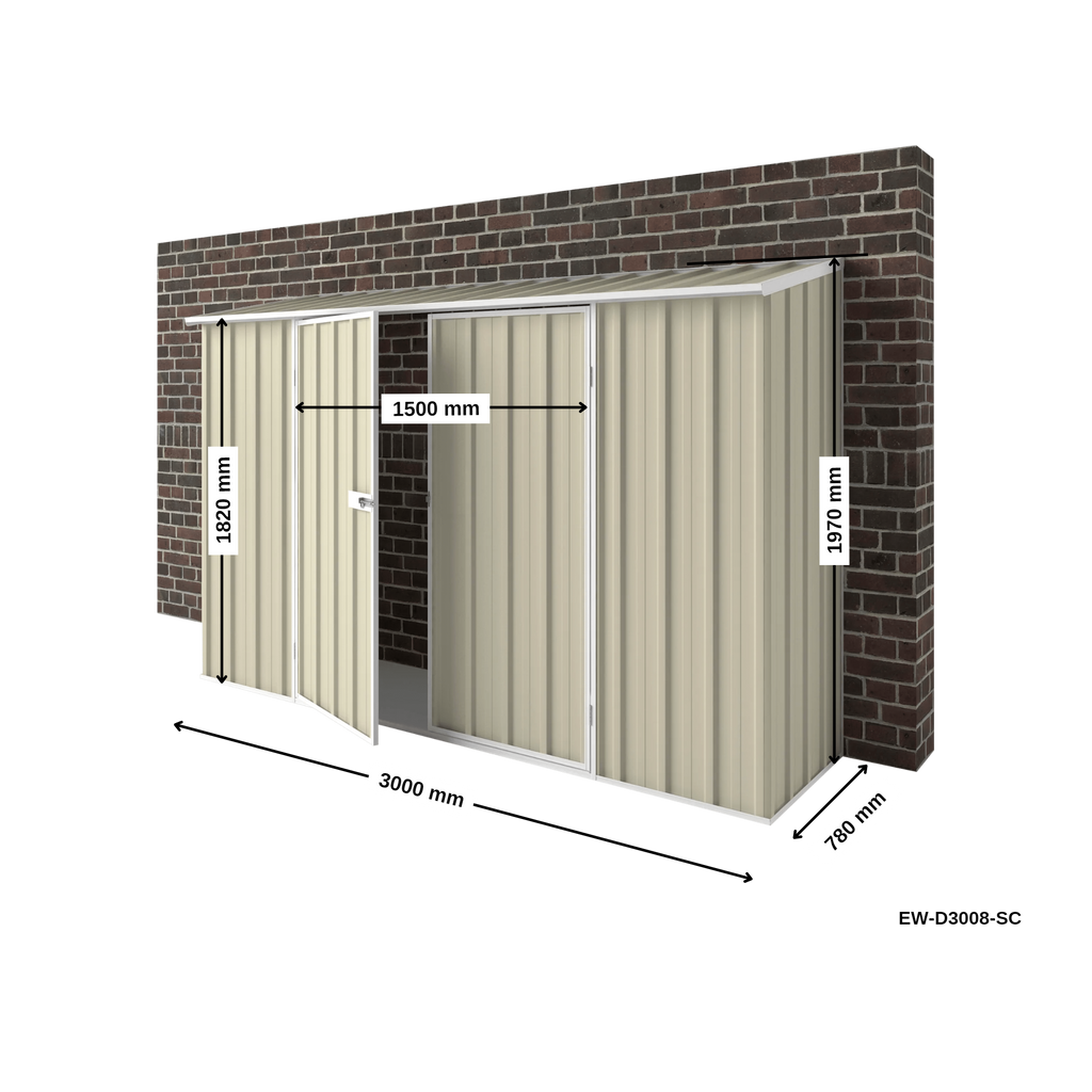 3m x 0.78m Off The Wall Garden Shed