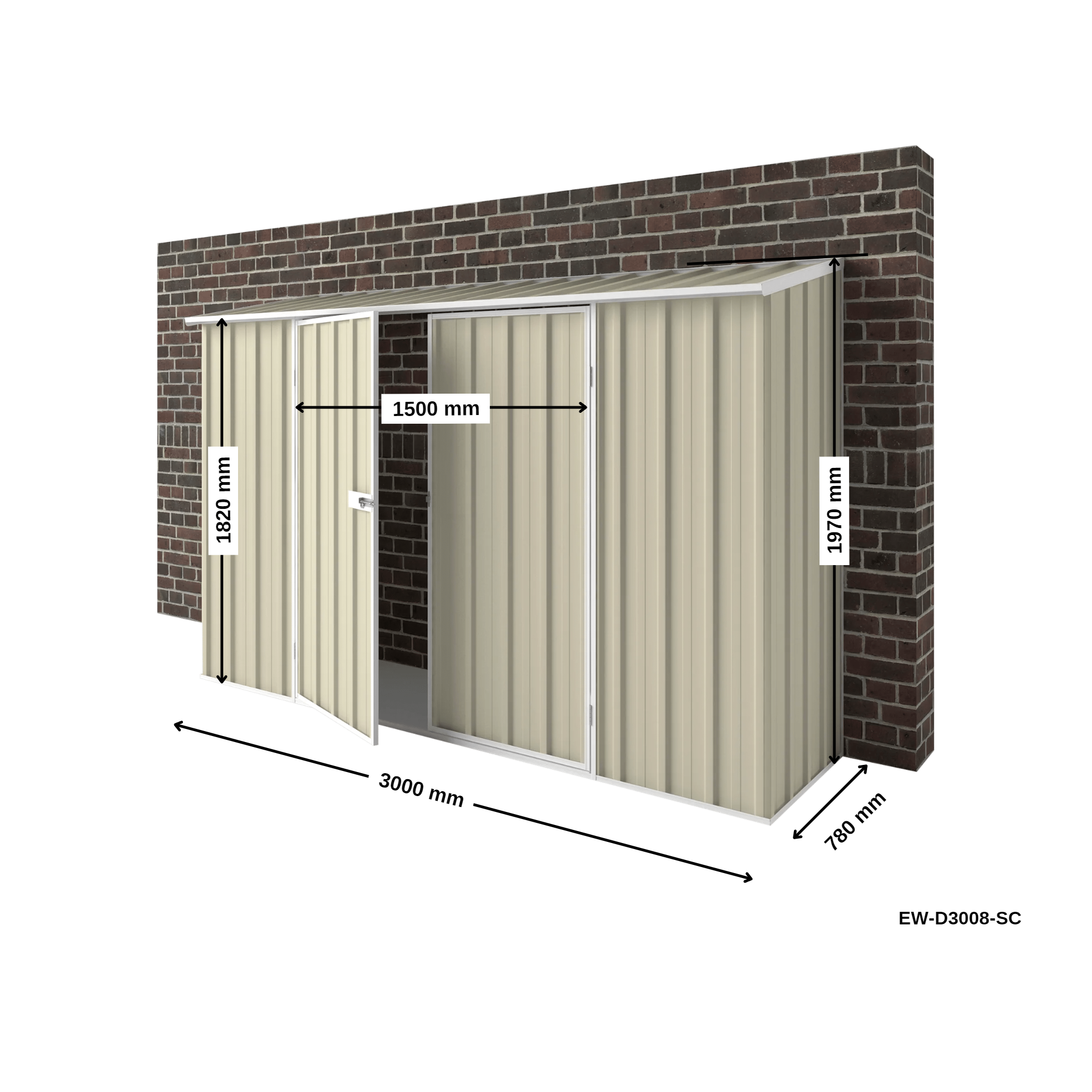 3m x 0.78m Off The Wall Garden Shed