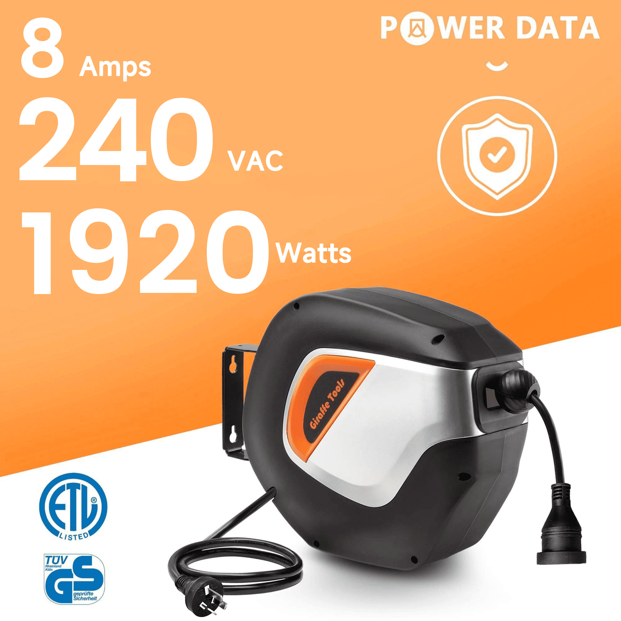 Retractable Extension Cord Reel-15m