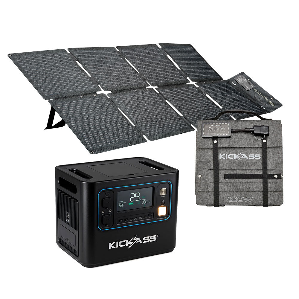 KickAss KickCharge 2400W Power Station + 120Wh Solar Generator Kit