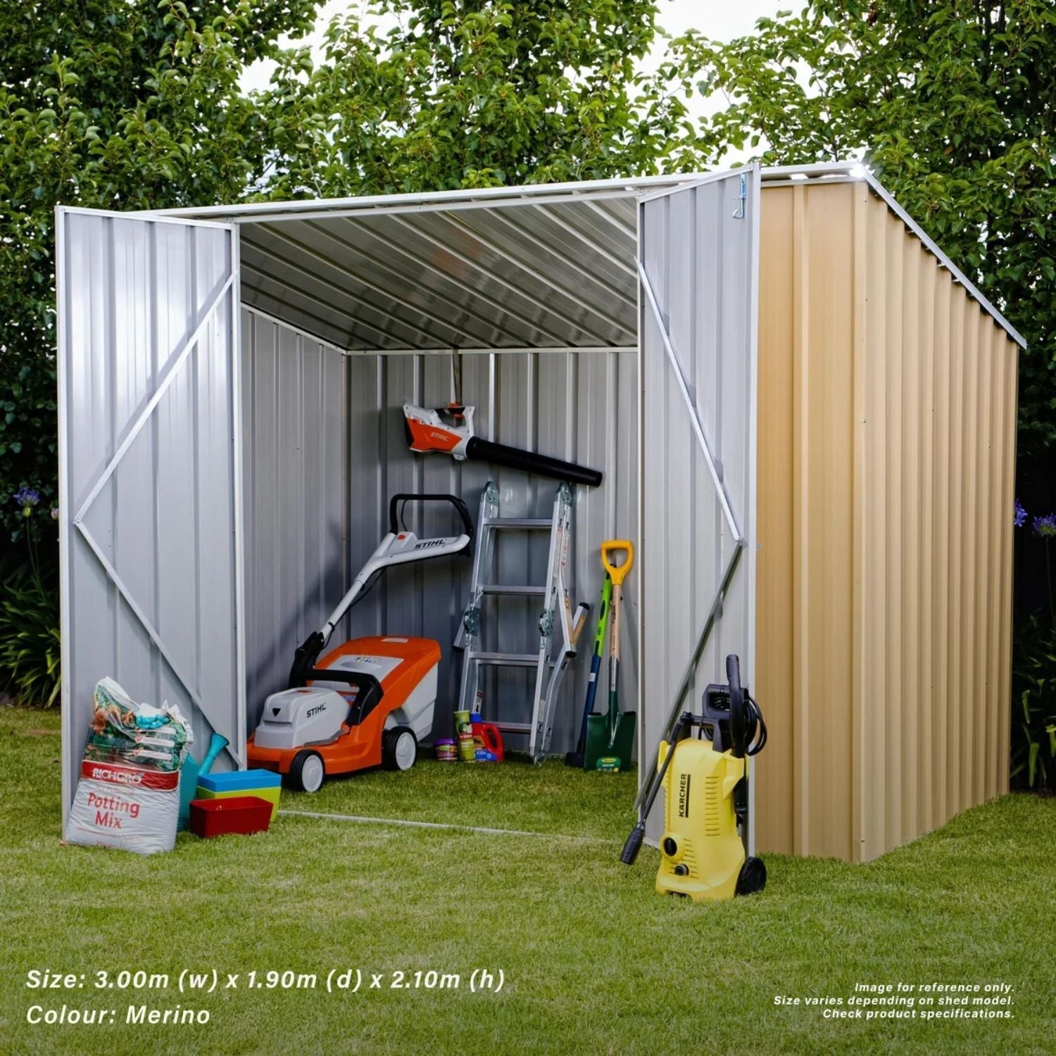 3m x 1.9m x 2.1m Skillion Roof Garden Shed